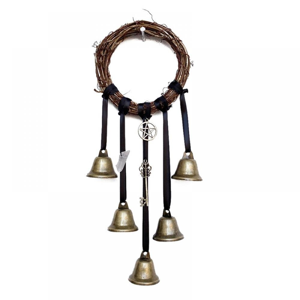 Witch Bells Protection Door Hanger Decor Rattan Wind Bells Magic Wiccan Good Luck Wind Chimes Handmade Boho Blessing Witchcraft Supplies Gifts for Positivity and Wealth 