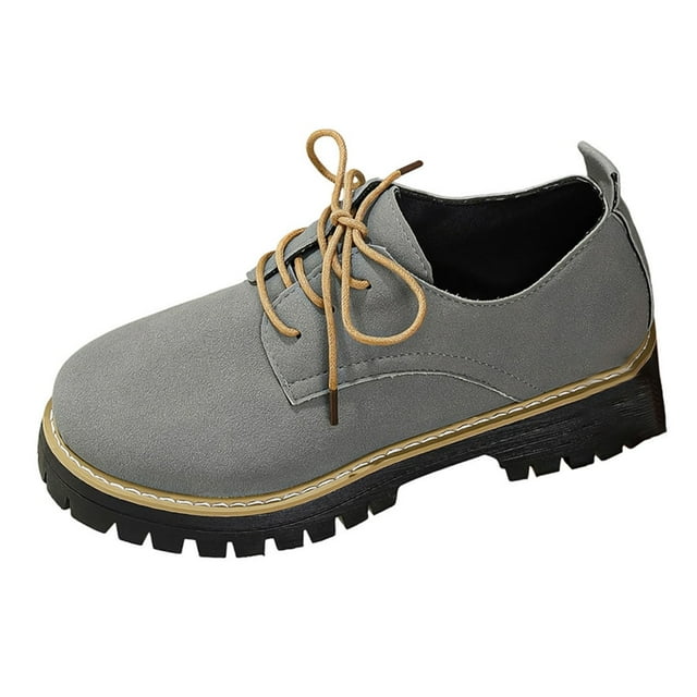 Mocassins Décontractés pour Femmes à Bout Rond avec Lacets et Talon Moyen Épais
