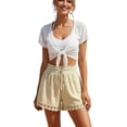 thumbnail image 4 of Women'S Shorts Summer Casual Loose Elastic Waist Drawstring Lace Boho Beach Cover Up Shorts Color M, 4 of 9