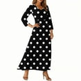 thumbnail image 5 of WTOBBY Women's Vintage Polka Dot Print V-Neck 3/4 Sleeve A-Line Beach Dress, Waisted Midi Sundress with Casual Flowy Skirt for Seaside Outings,Black XL, 5 of 5