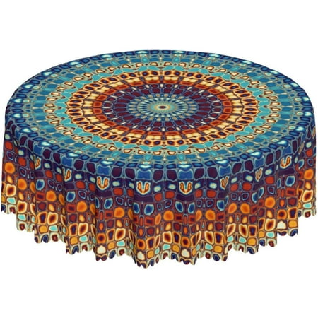 

Boho Mandala Ethnic Round Tablecloth 60 Inch Tablecloths Stain Resistant waterproof spill proof Polyester Table Cloth cover for Decoration Holiday Parties Kitchen Dining Picnic Indoor Outdoor