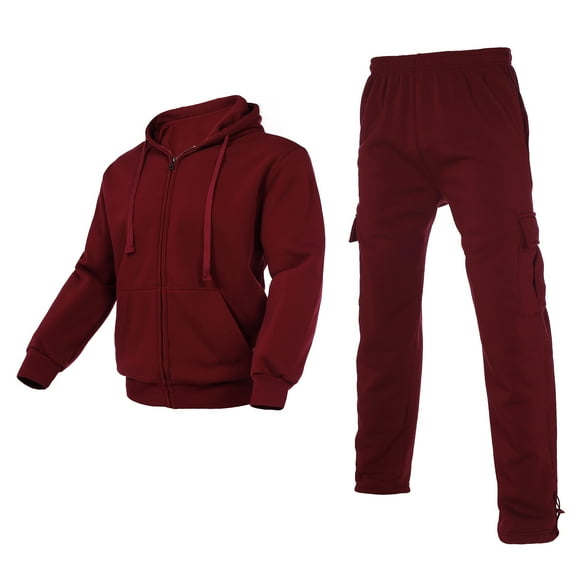 Men's Activewear 2 Piece Set Full Zip Up Jogging Suits And Winter Athletic Hooded Tracksuit Sets For Men(Burgundy,3XL)