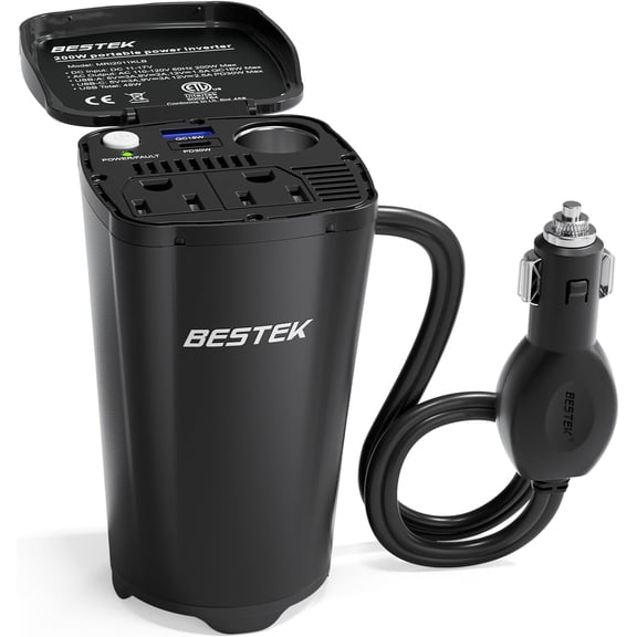 BESTEK 200W Power Inverter, 12V DC to 110V AC Car Plug Adapter Outlet Converter with [30W USB-C]/USB-Fast Charger(18W) / Dual AC Outlets/car Charger for Laptop