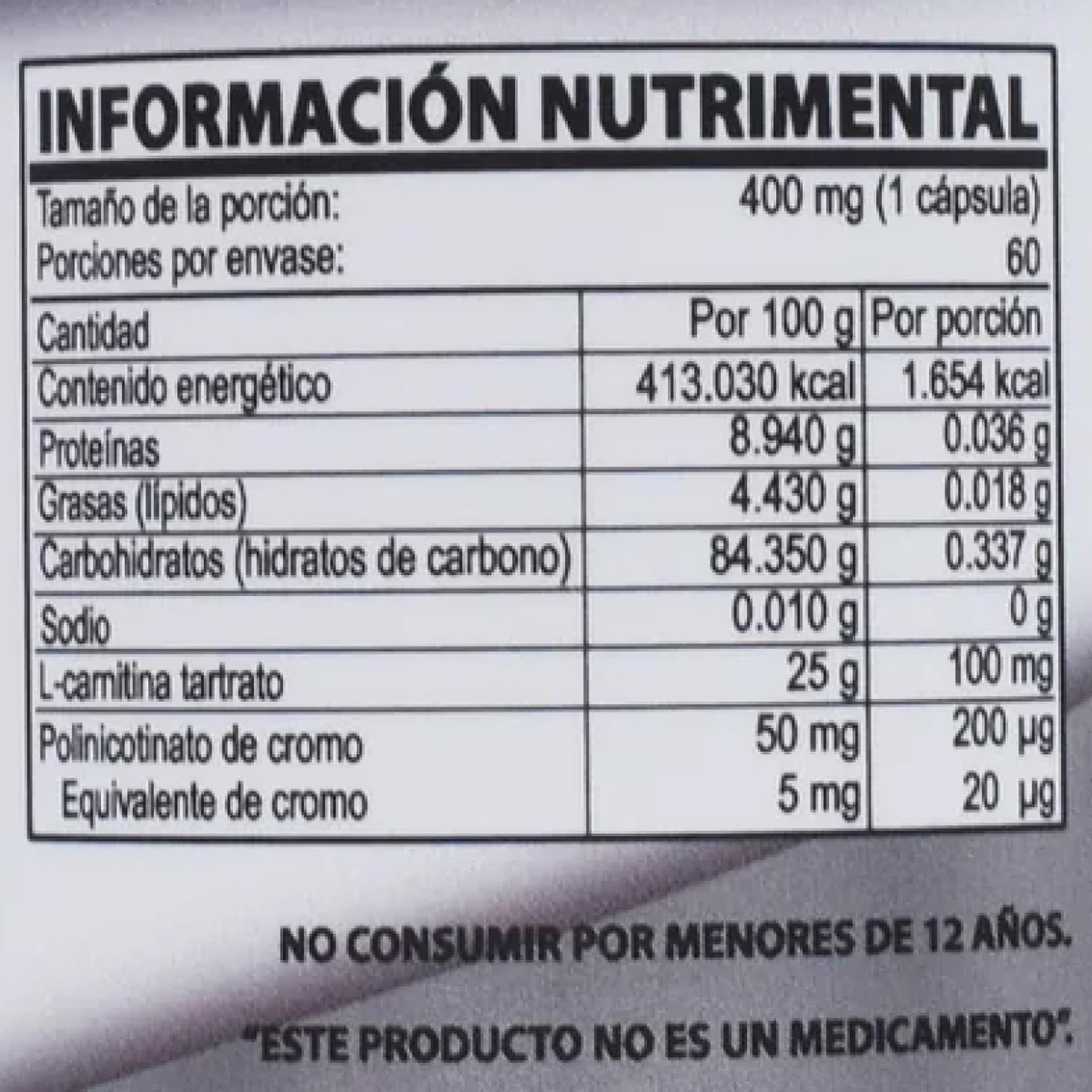 chromium 400 l carnitina para que sirve NATURAL HEALTH Naturalhealth Chromium 400 Con L-Carnitina main image 1