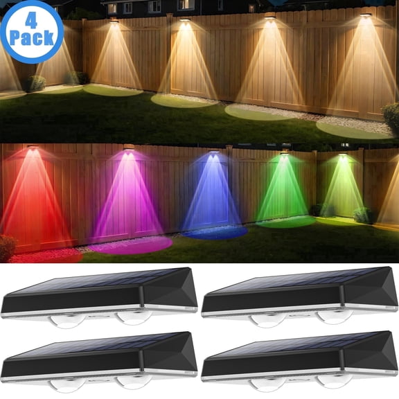Hoyiours Solar Fence Lights Outdoor Waterproof, RGB & Warm White Solar Wall Lights for Garden, Patio, Deck and Yard（4 Pack）