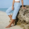 thumbnail image 5 of Mifsaly Loose Capri Pants for Women Side Button Summer Casual Capris Lightweight Flowy Travel Everyday High Waisted Cropped Trousers with Pockets Light Blue,XL, 5 of 5