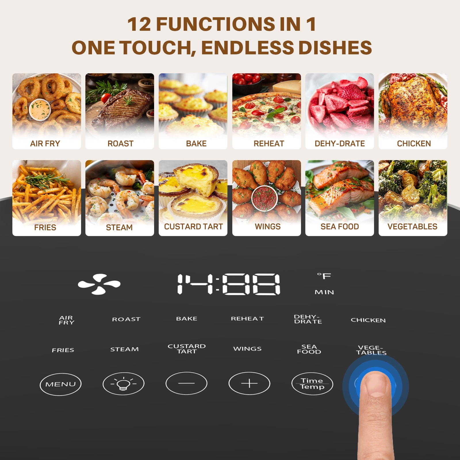 TINKLE WELL Air Fryer, 6-Quart 12-in-1 Multi-Cooker with Viewing Window for Oil-Free Frying, Baking & Dehydrating, Up to 400°F, Gray