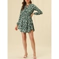 thumbnail image 6 of Allegra K Women's Floral Printed Smocked Waist V Neck Long Sleeve Chiffon Dresses, 6 of 7