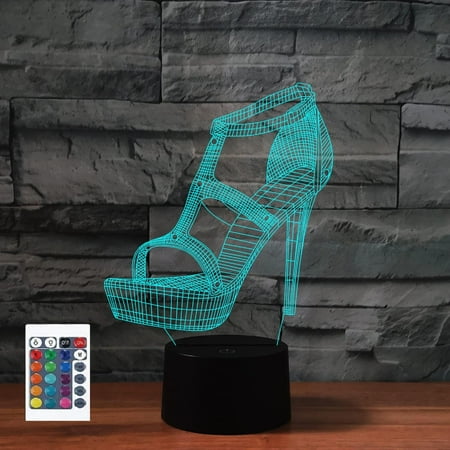 

YSTIAN 3D High-Heeled Shoes Remote Control 16 Color Night Lights Illusion Acrylic LED Table Bedside Lamp Children Bedroom Desk Decor Birthday Gifts Toy for Kids