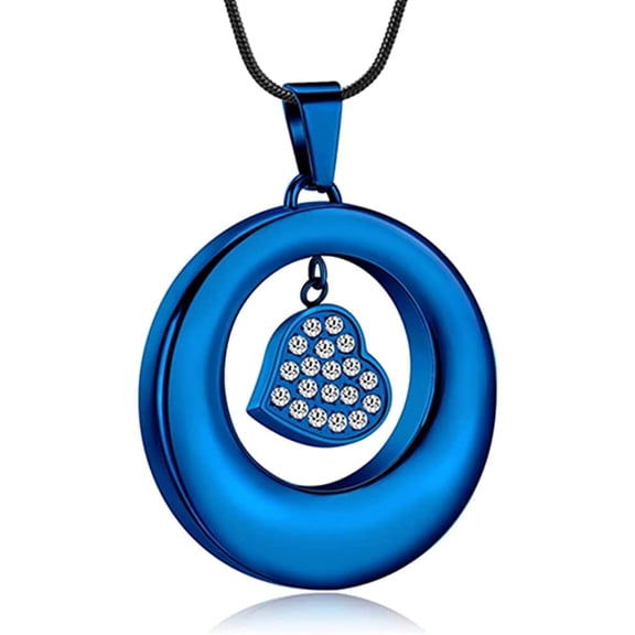Circle of Life Eternity With A Diamond-Encrusted Heart Cremation Jewelry Urn Necklace Stainless Steel Urn Pendant for Men / Women