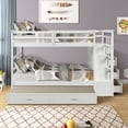 thumbnail image 5 of Kacho Twin Over Twin Bunk Beds with Trundle, Wooden Bed Frame, Wood Twin Bunk Beds with Storage Drawers and Staircase, Bunk Beds with High Length Guardrail for Teens Adults, White, 5 of 7