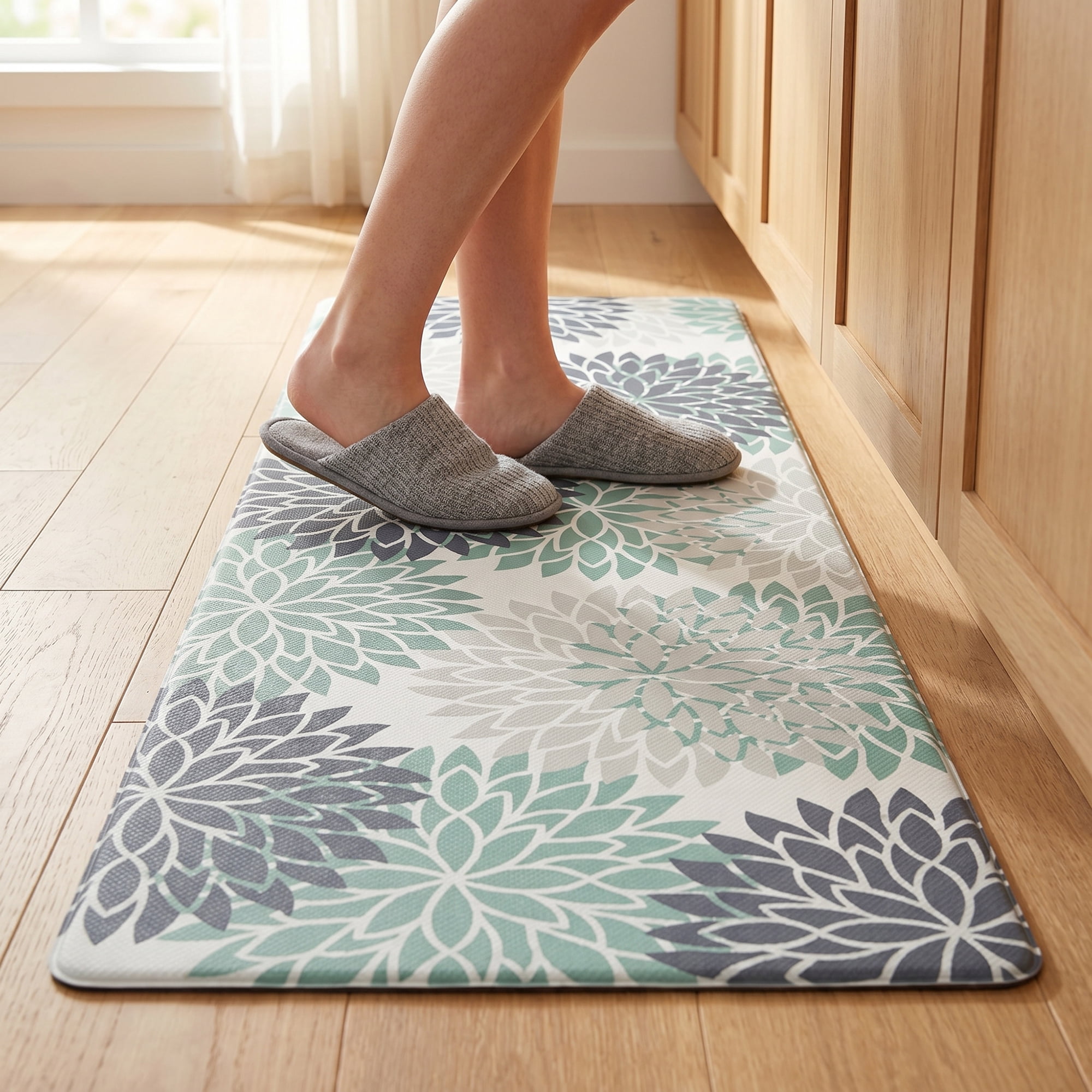 Unique Bargains Ergonomic Kitchen Mats Green 47" x 17"
