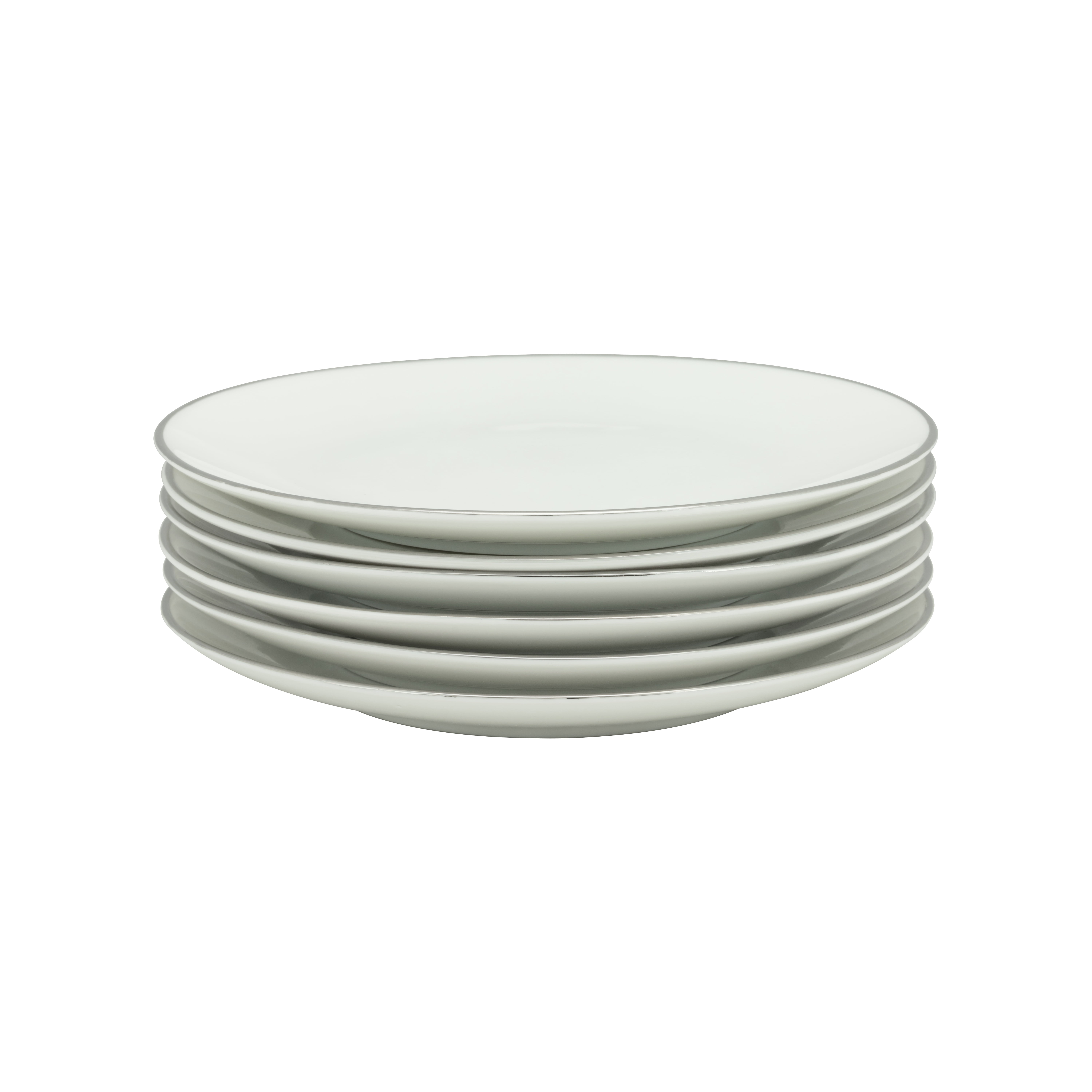 10 Strawberry Street Coupe Silver Line Porcelain Salad Plate Set of 6