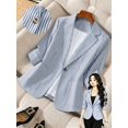 thumbnail image 4 of Plus Size Blue And White Vertical Stripe Single-Breasted Office Blazer, 4 of 5