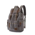 thumbnail image 2 of KAUKKO Vintage Casual Canvas and Leather Rucksack Backpack, 1Grey, 2 of 5