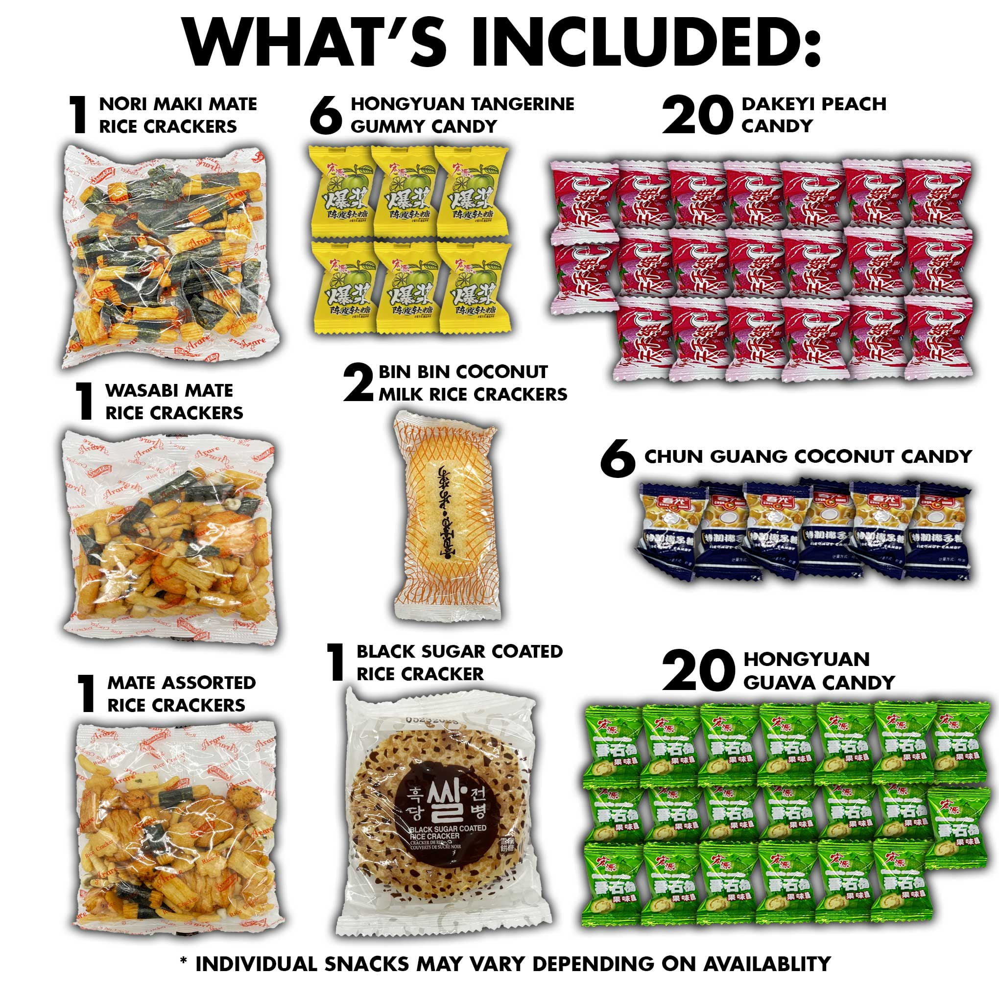 Fun Flavors Box Asian Snacks Box  100 Count Variety Pack Exotic Candy Care Package Snack Gift