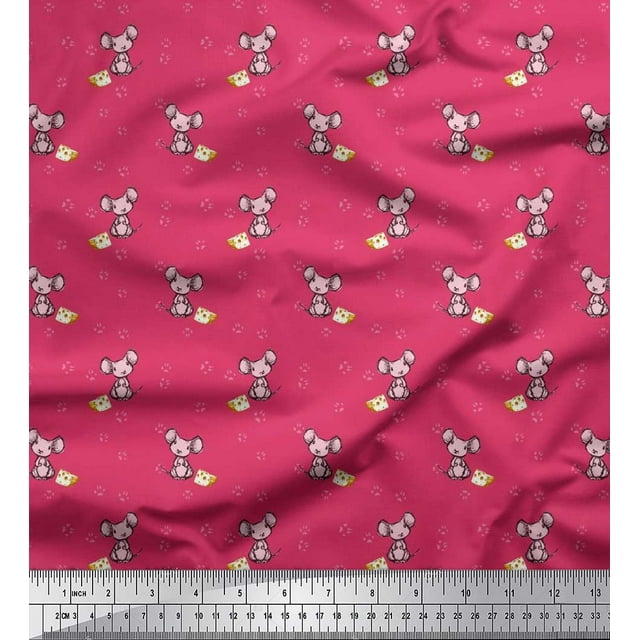 Soimoi Modal Satin Fabric Footprint,Cheese & Rat Kids Decor Fabric Printed Yard 42 Inch Wide
