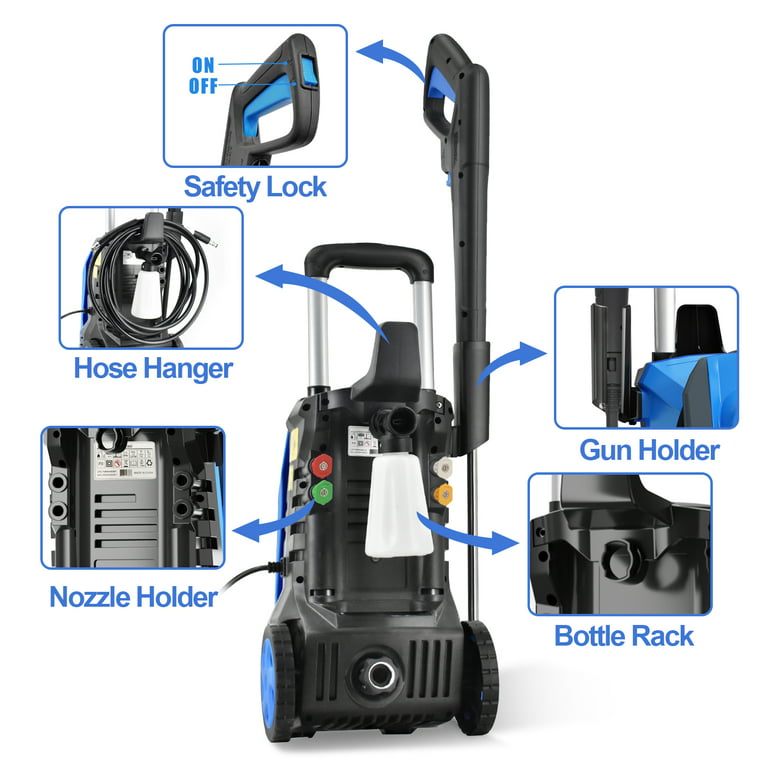 3300PSI Electric Pressure Washer High Power Pressure 1800W with 4 Nozzles  Foam Cannon and Hose Reel 