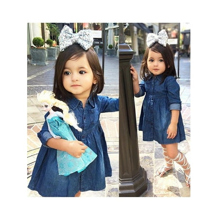 

Peyakidsaa Toddler Baby Kids Girls Princess Jeans Casual Dress Sundress Clothes