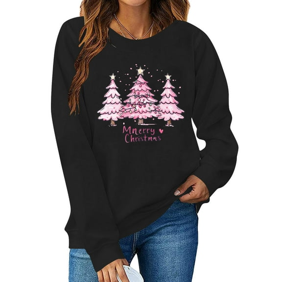 Cadancy Christmas Sweatshirt for Women Xmas Tree Cute Print Crew Neck Pullover Tops Funny Winter Fashion Holiday Long Sleeve Shirts Party Casual Outfits 2025