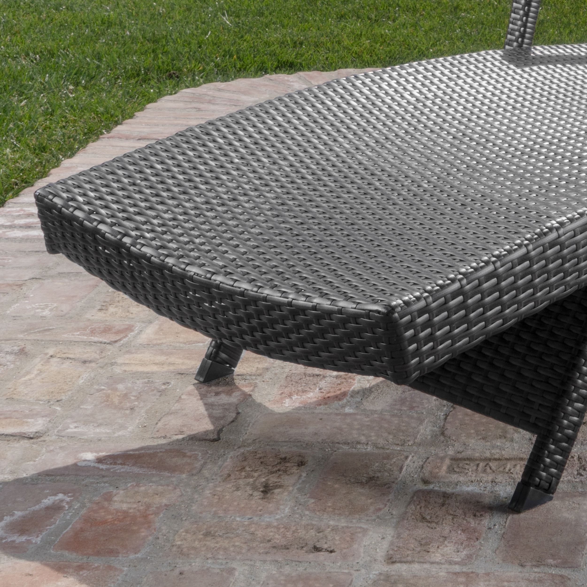 Anthony Outdoor Wicker Armed Chaise Lounges with Cushions, Set of 2, Grey, Textured Beige