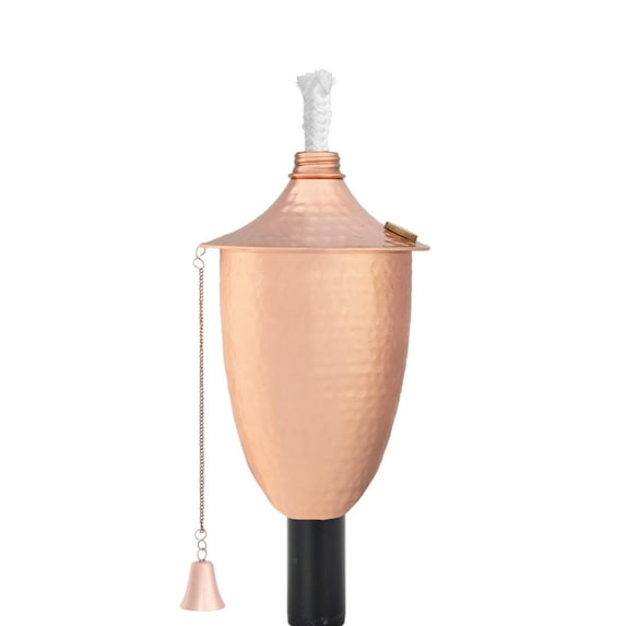 Legends Direct Elegant Premium Metal Garden Torch, 53" Tall- Tiki Style /w Snuffer, Fiberglass Wick & Large 20oz Oil Lamp Oil Torches - For Outside, Deck, Patio and More (Small Hammered Copper)