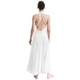 thumbnail image 3 of TiaoBug Women Rhinestones Halter Split Lyrical Dance Dress Contemporary Dancewear White L, 3 of 7