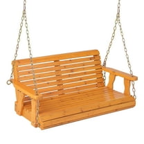 Gymax 2-Person Porch Swing Chair Wooden Garden Swing Bench w/ Adjustable Chains Orange