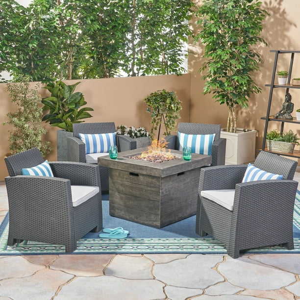 Ollie Outdoor 4 Seater Wicker Print Club Chair Set With Fire Pit Charcoal Light Gray And Com - Ollies Patio Furniture Ollie Outdoor 4 Seater Wicker Print Club Chair Set With Fire Pit Charcoal Light Gray And Com - Ollies Patio Furniture