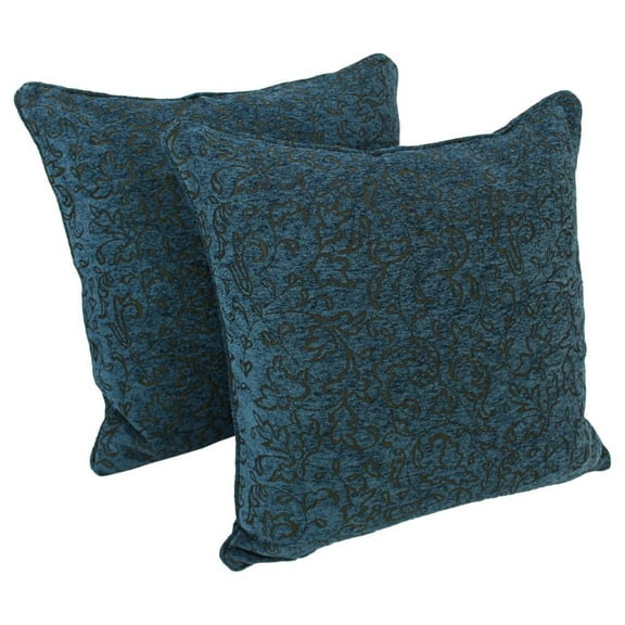 25-inch Double-corded Patterned Jacquard Chenille Square Floor Pillows with Inserts (Set of 2), Blue Floral