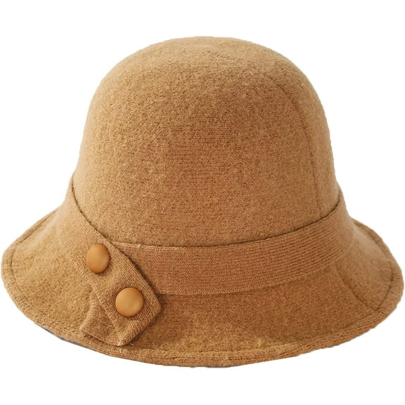 CoCopeaunts Solid Color Bucket Hat for Women Autumn Winter Warm Wool Fisherman Hat Versatile Knitting Basin Hat Button Belt