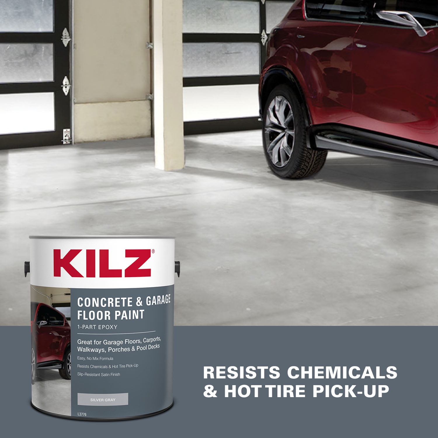 KILZ 1-Part Epoxy Concrete and Garage Floor Paint, Interior/Exterior, Satin, Silver Gray, 1 Gallon