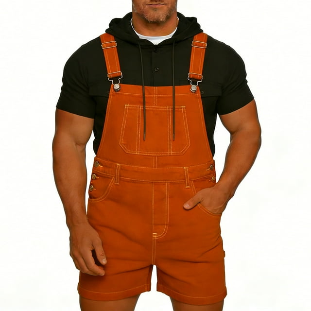 Ceisia Men's Spring Casual Camouflage Suspender Gift Cargo Shorts with Breast Pocket Washed Soft Fabric Elastic Drawstring Wai st for Daily Beach
