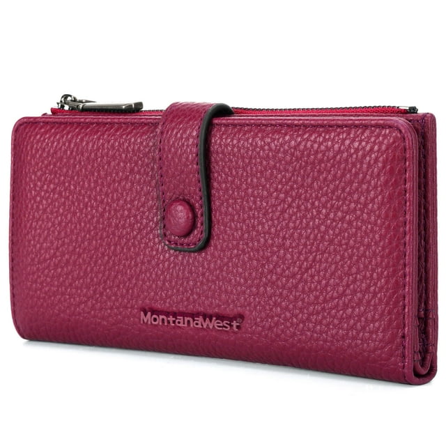 Billetera Montana West Larga Bifold con Bloqueo RFID y Cierre de Cremallera