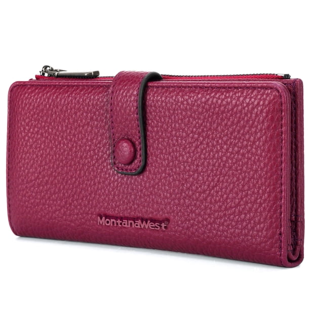Billetera Montana West Larga Bifold con Bloqueo RFID y Cierre de Cremallera