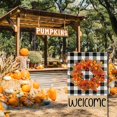 thumbnail image 3 of Welcome Fall Garden Flags for Outside 12.5x18 Double Sided Burlap, Buffalo Plaid Wreath Seasonal Sign Small Yard Flag Farmhouse Holiday Autumn Outdoor Decor DF570, 3 of 6