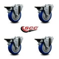 thumbnail image 2 of 4 Inch Blue Poly Wheel Swivel Bolt Hole Caster Set with Posi Lock Brakes SCC, 2 of 2