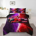 thumbnail image 2 of Erosebridal Purple Racing Car Bedding Sets King with Comforter, Lightning Print Duvet Insert, Reversible, 3 Pieces, 2 of 6