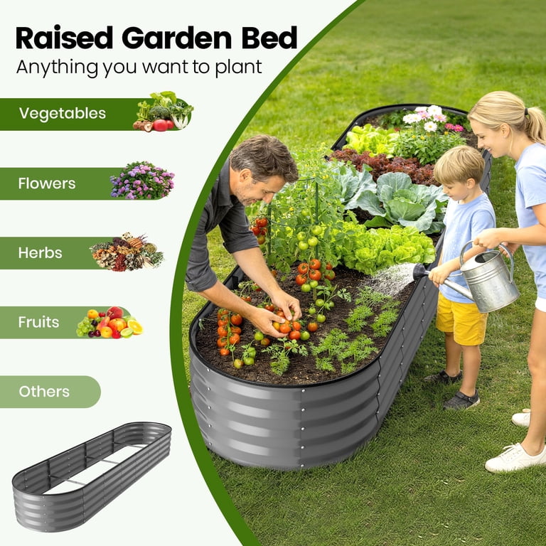 GVDV Raised Garden Bed Outdoor, 8x2x1ft Backyard Large Metal