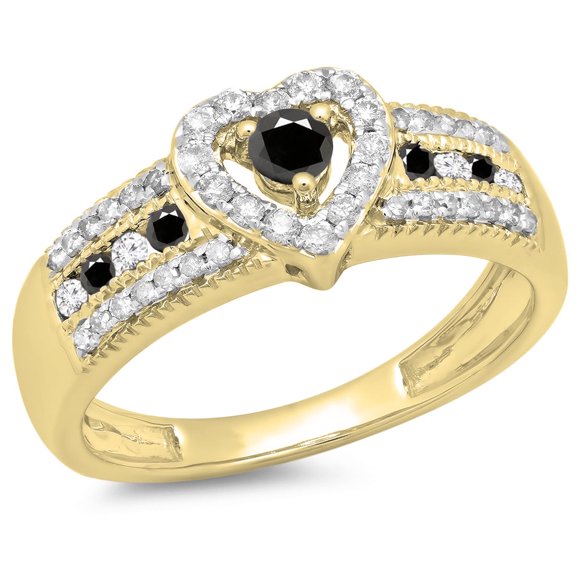 Dazzlingrock Collection 0.55 Carat (ctw) 10K Black & White Diamond Bridal Heart Engagement Ring 1/2 CT, Yellow Gold, Size 10