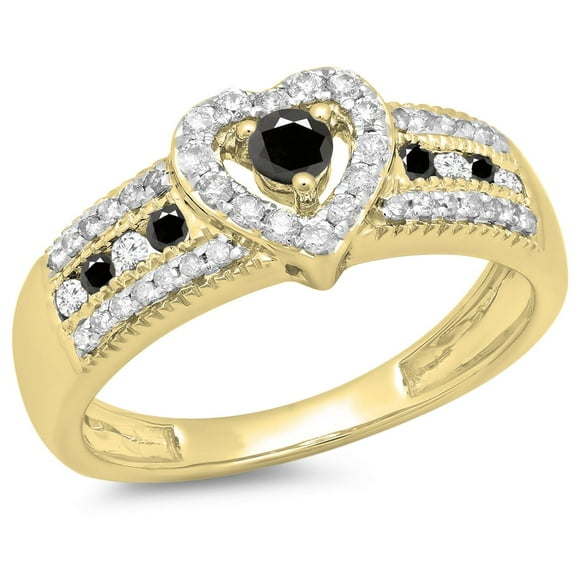 Dazzlingrock Collection 0.55 Carat (ctw) 10K Black & White Diamond Bridal Heart Engagement Ring 1/2 CT, Yellow Gold, Size 10