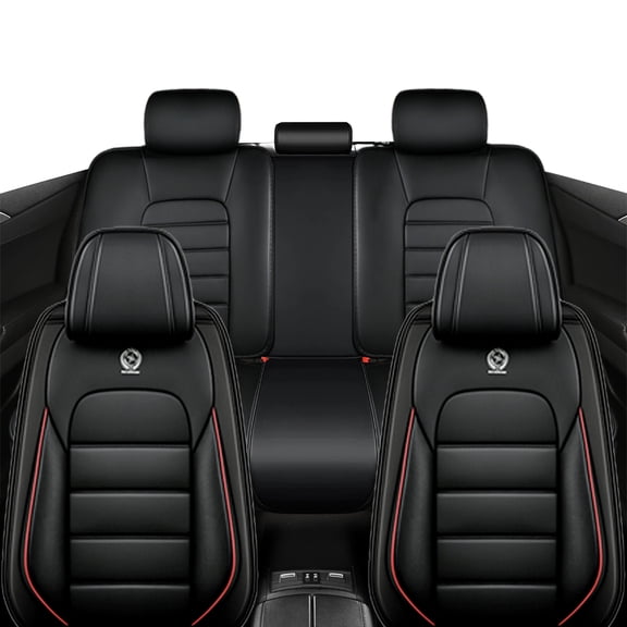 2020 Car Seat Cover for TOYOTA TACOMA , Black and Red Edges Car Seat Covers, Faux Leather Full Set of 5 Seats With Lumbar Support Non-slip, Airbag-Compatible