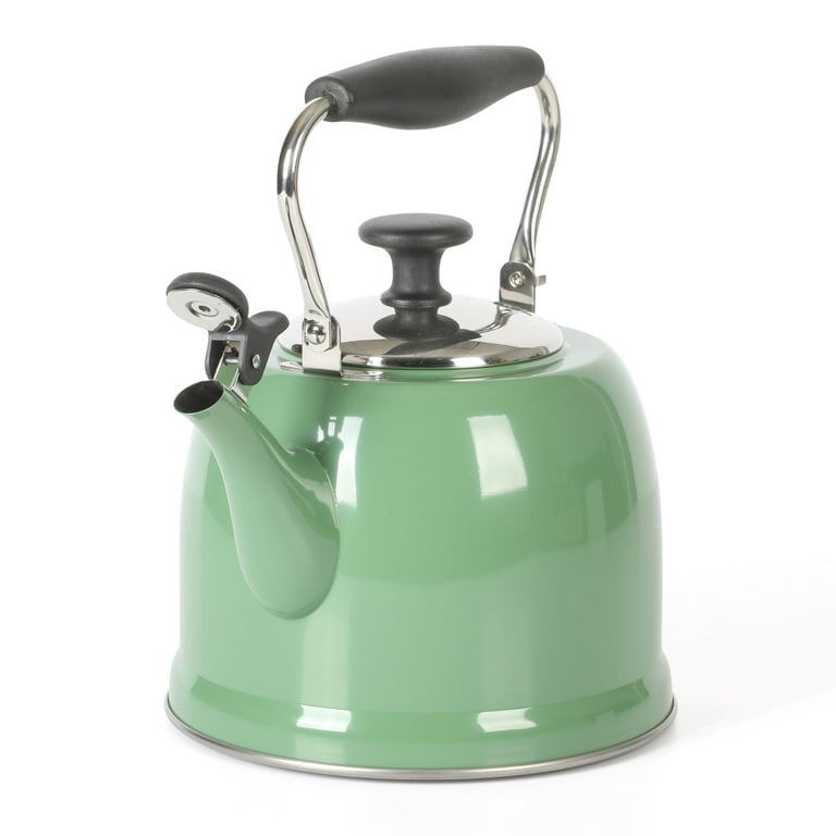Martha Stewart Everyday Lily Pond 2.2 Quart Stainless Steel Sage Tea Kettle with Lid