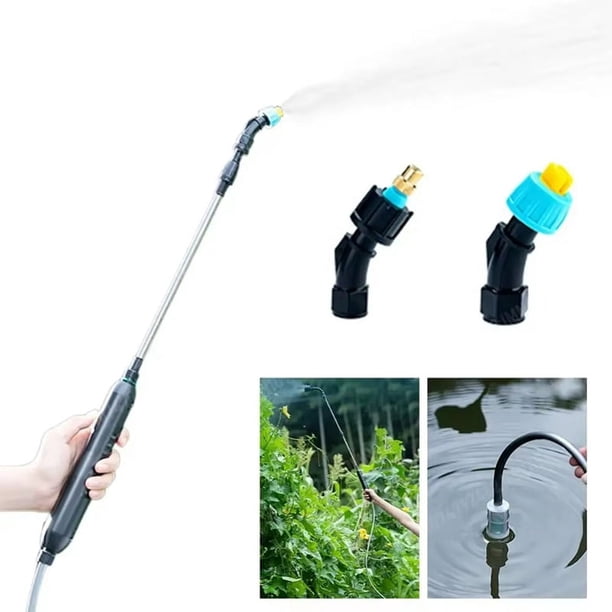 Pulverizador Eléctrico con Tubos de 4 M, Pistola Rociadora para Riego de Jardín con 2 Boquillas, Herramientas de Riego Telescópicas Tipo C/USB