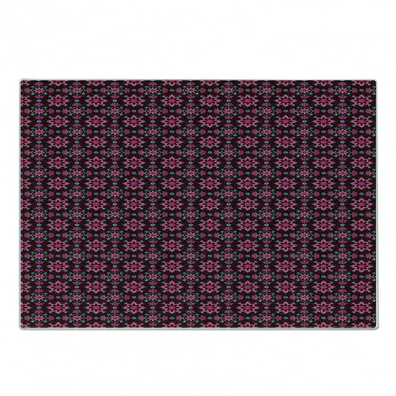 Floral Cutting Board, Vibrant Essence Botany Lily Blooms Boho Pansy Shabby Motif, Decorative Tempered Glass Cutting and Serving Board, Small Size, Burgundy Magenta Teal, by Ambesonne