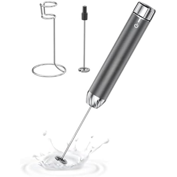 Rechargeable Milk Frother with Stepless Speed Control, LunaFro Max Handheld Electric Foam Maker Waterproof Drink Mixer Foamer with Stand & Detachable Whisks for Lattes, Cappuccino Space Gray