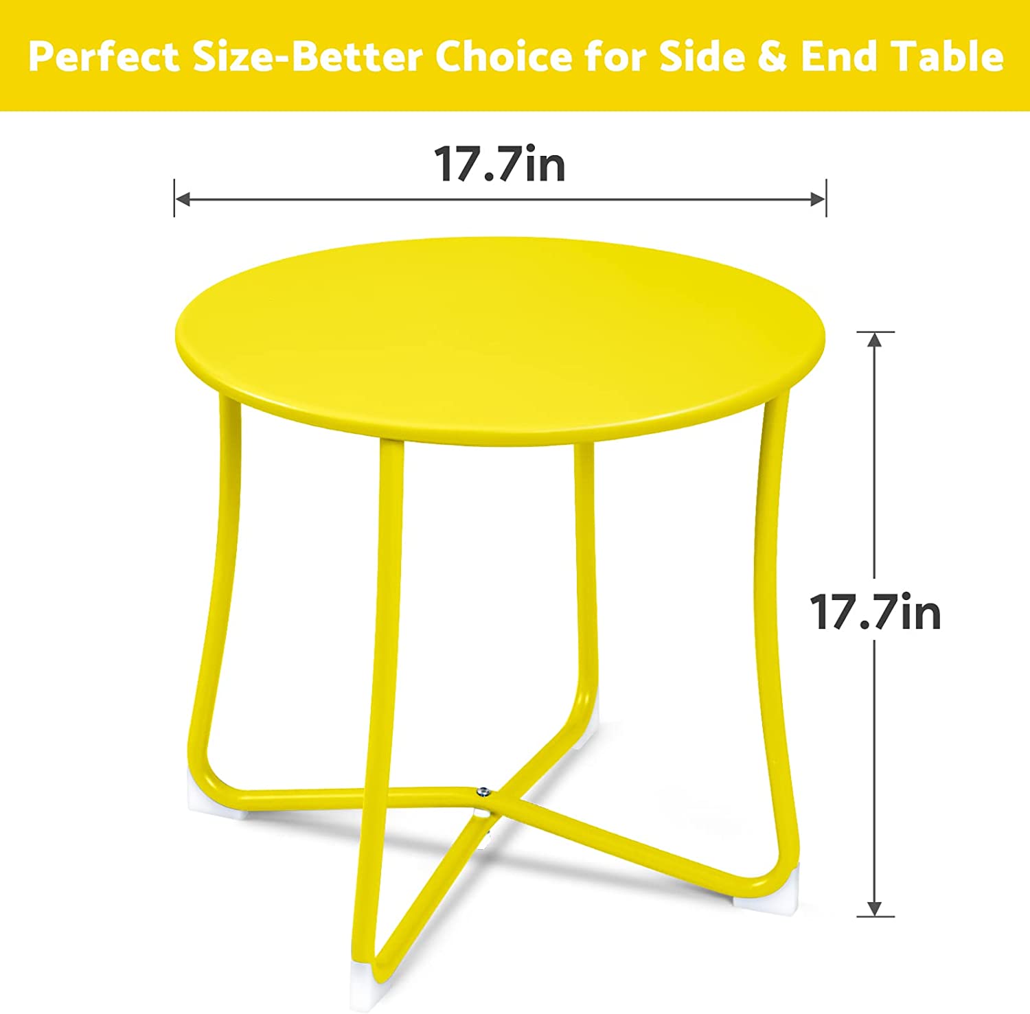 AMAGABELI Metal Patio Side Table 18” x 18” Heavy Duty Weather Resistant Anti-Rust Outdoor End Table Small Steel Round Coffee Table Porch Table Snack Table for Balcony Garden Yard Lawn, Yellow ET091 - image 3 of 8