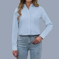 thumbnail image 2 of Womens Button Down Shirts Dressy Casual Solid Color Long Sleeved Lapel Collar V-Neck Tops 2025 Trendy Business Work Tunic Blouses, 2 of 8