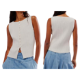 thumbnail image 3 of Women Button Down Vest Ribbed Sleeveless Cardigan Tank Top Y2k Crewneck Slim Fit Knit Vest Tops Going Out Crop Top White L, 3 of 7