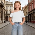 thumbnail image 7 of OGLCCG Girls Off The Shoulder Tops Asymmetrical Short Sleeve Summer Tee Shirts Casual Soft Cold Shoulder Blouse 5-14 Years, 7 of 7